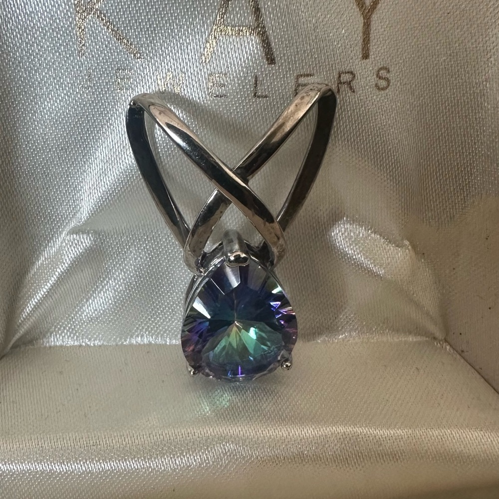 925 Silver Pear Teardrop  Caribbean Quartz Pendant Necklace